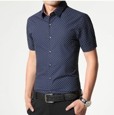 Men Short Sleeves Dress Shirts Polka Dot Casual Fashion Slim Fit Stylish Shirts
