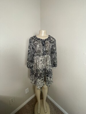 Essentials by Milano Dress Womens Large Black Abstract Belted Tiered Long  Sleeve | eBay