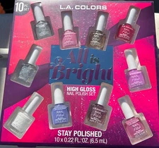 L.A. Colors 10pc Nail Polish Gift Set High Gloss Stay Polished Brand New Beauty