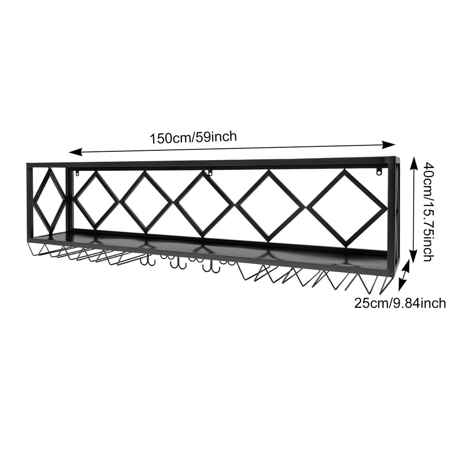 Wall Mounted Wine Rack Bottle Glass Holder Bar Accessory Storage Shelf Brand New - Image 2 of 4