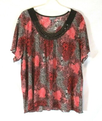 Essentials Embellished Shirt Multi Color Sz 3X Short Sleeve Pull On Women CB39C