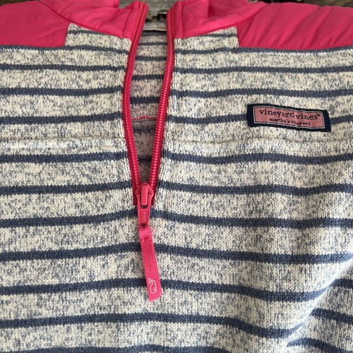 Vineyard Vines Youth Girl’s Fleece Pullover Shep Shirt Pink Blue Stripe Xl 16 - Picture 8 of 8