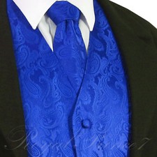 ROYAL Blue XS to 6XL Paisley Tuxedo Suit Dress Vest Waistcoat  Neck tie Prom