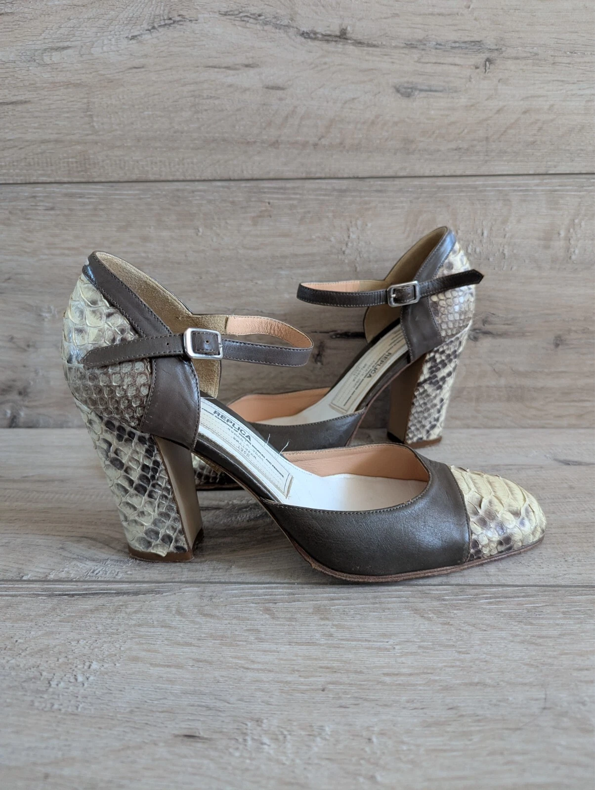 Scarpe decolte tacco Maison Margiela replica cinturino pelle rettile taglia 39