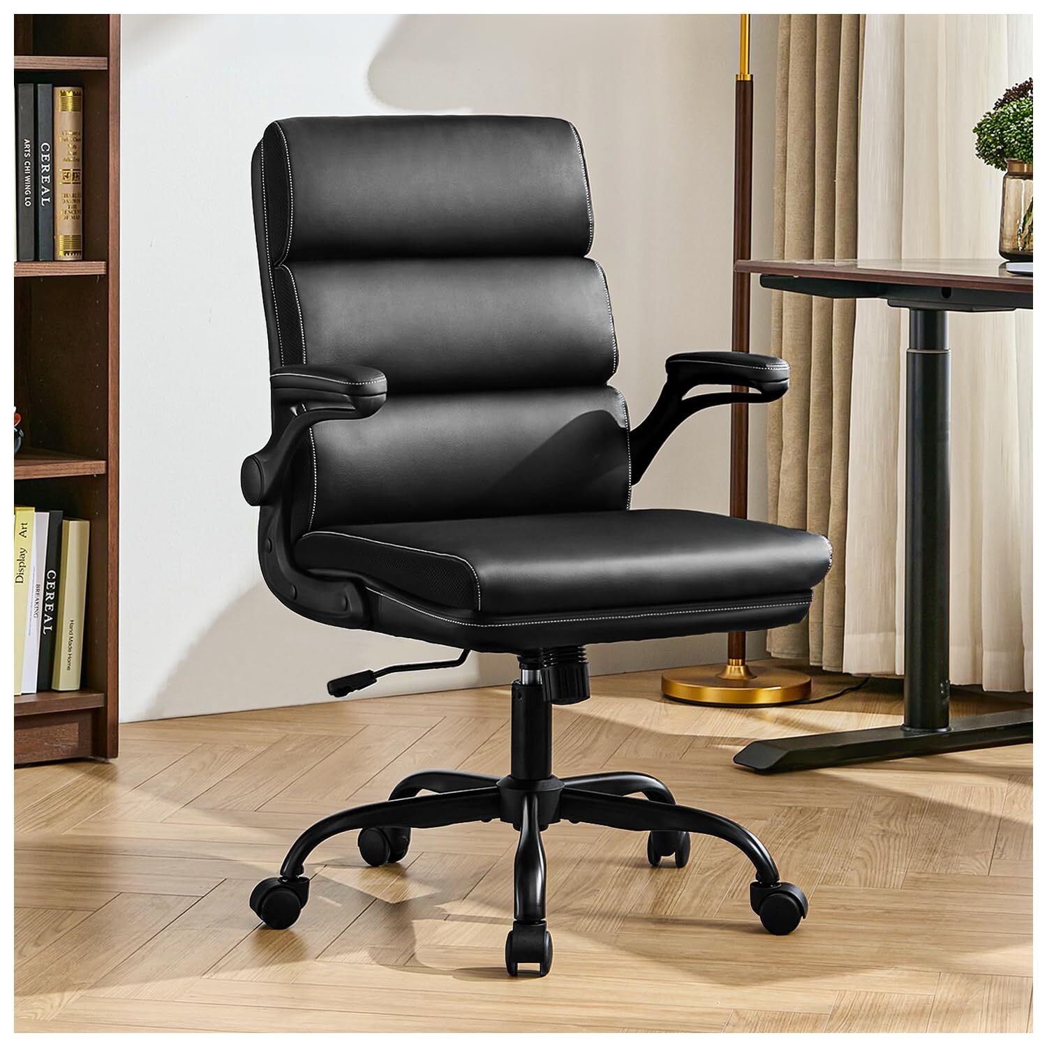 Office Chair Adjustable Desk Chair Mid Back Executive Comfortable Bonded Leat...