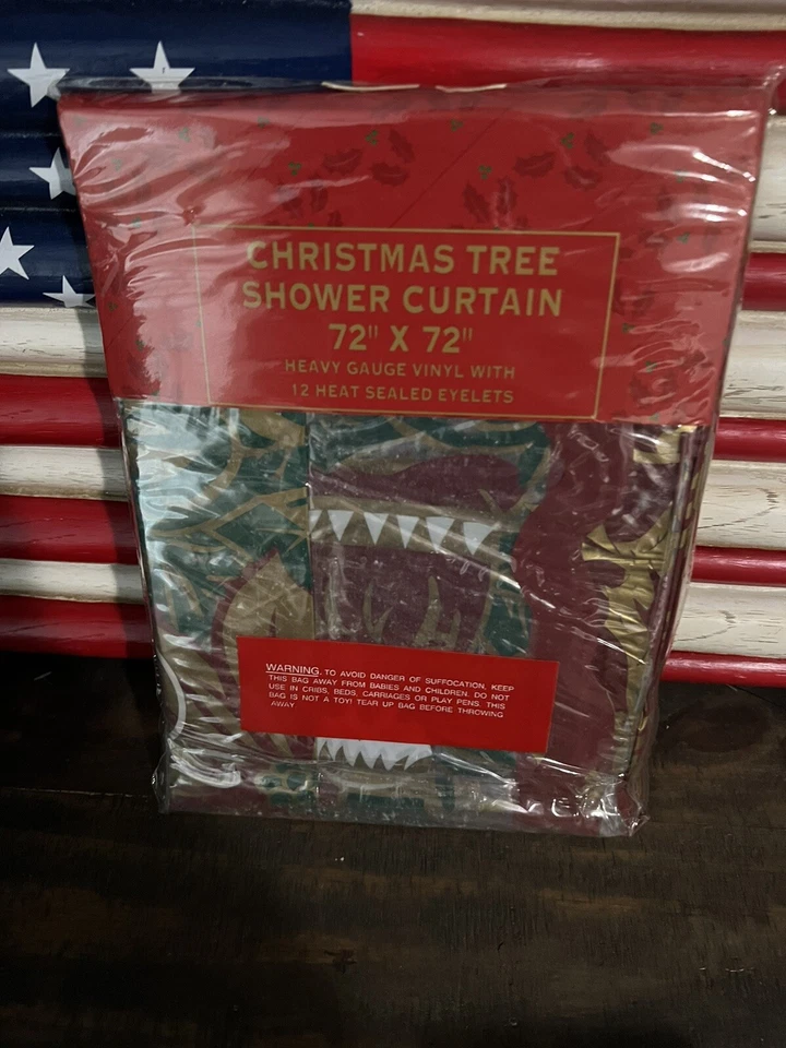 Vintage Christmas Tree Shower Curtain Poinsettias Candles Ornaments Angels Gold/ - Image 2 of 3