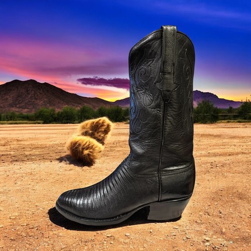 Lucchese ElPaso Lucertola Tegu Nera Fatta a Mano L6965 8,5-D NUOVE SUOLE/Tacchi 510-22216 - Foto 9 di 10