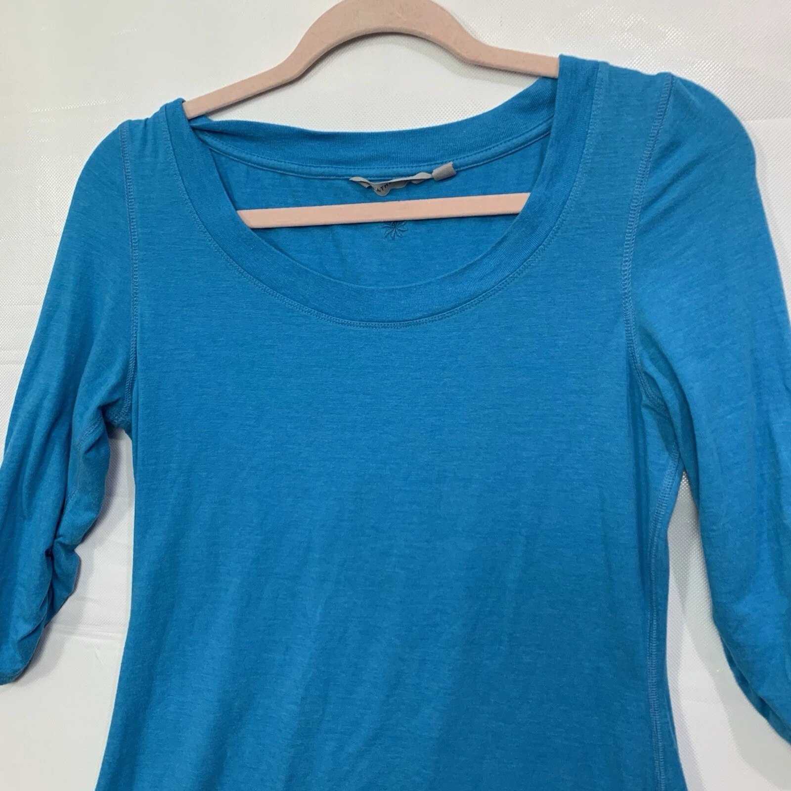 athleta 3/4 rusched sleeve scoop neck athletic tunic shirt