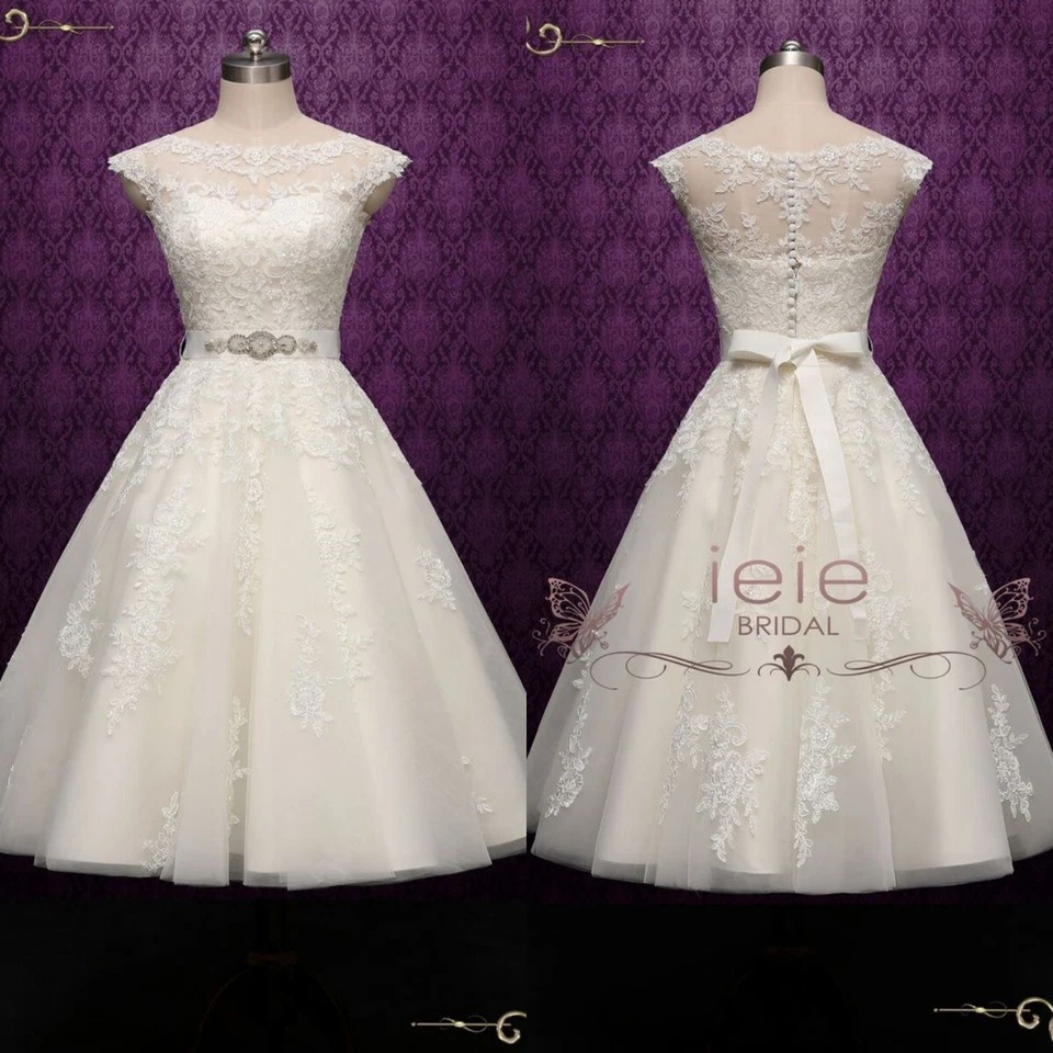 Lace Wedding Dresses White with Belt A Line Short Mini Beach Ivory Bridal Gowns - Image 4 of 4