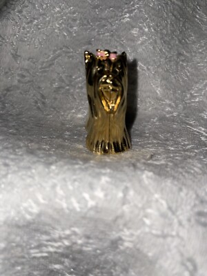 Vintage Estee Lauder 98 Gold Figural Yorkie Terrier Dog Beautiful