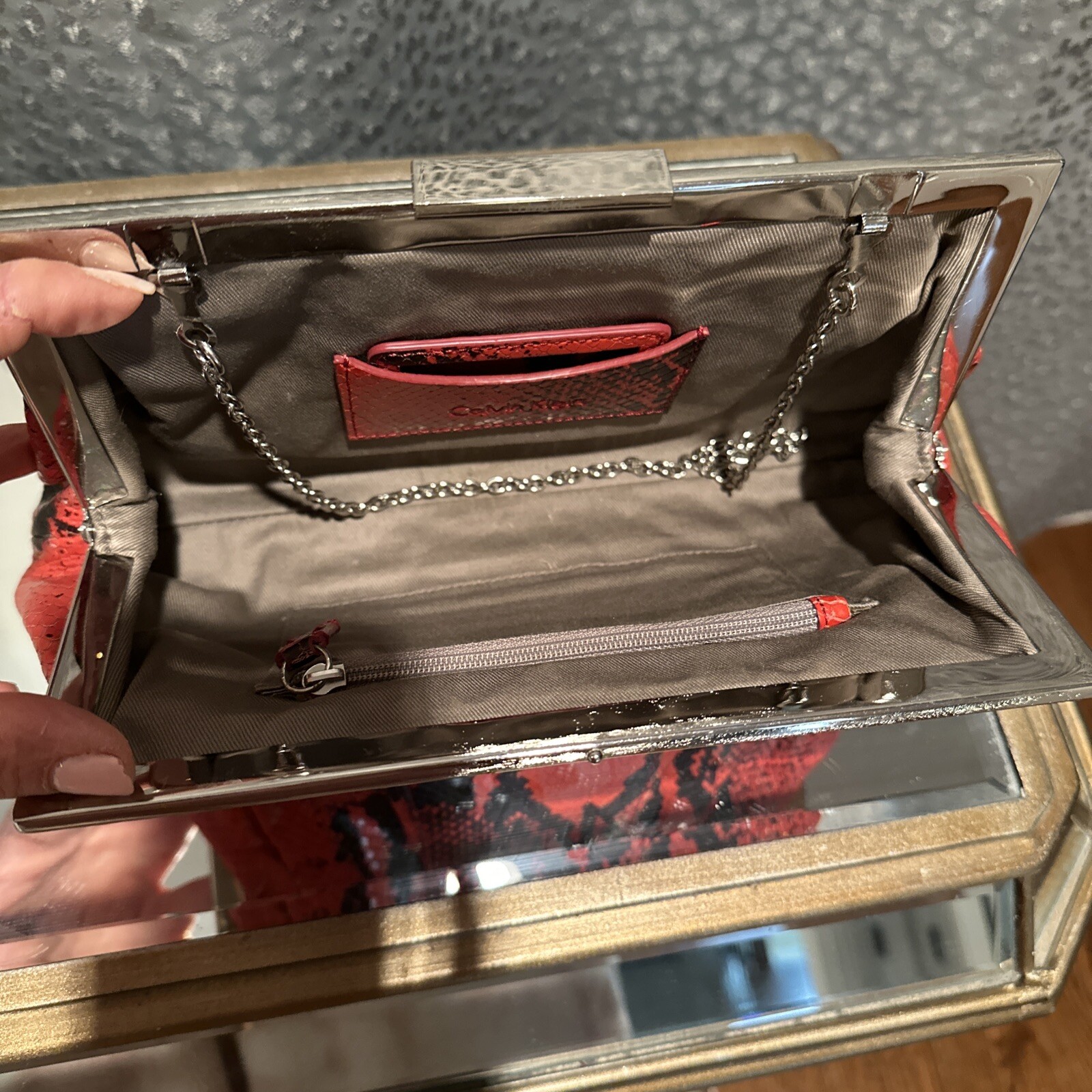 Calvin Klein Leather Framed Python Bag Clutch - image 8