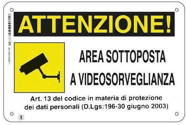 Cartello targa area videosorvegliata videosorveglianza cm 20 x 30 plastica