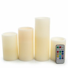 Set of 4 LED Himalayan Color Changing Flameless Ivory Pillar Candle with Remote
