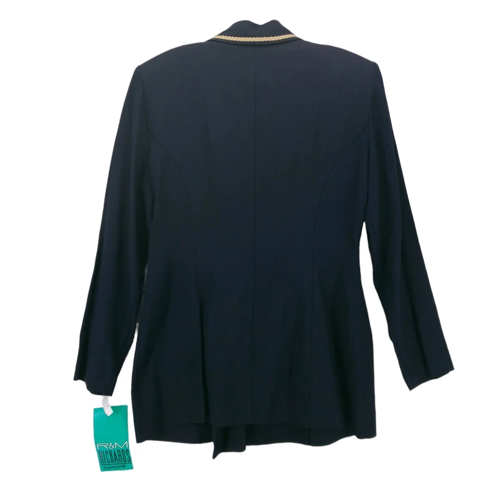 Nuevo de Colección Años 80 R&M RichardsKaren Kwong Blazer Negro Ajustado Borde Botón Dorado Talla 10 Foto 3 de 4