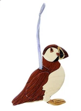 Puffin Sea Bird Wooden Intarsia Handmade Handcrafted Hanging Ornament