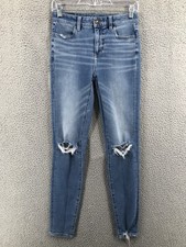 American Eagle Skinny Jeans High Rise Jegging Women  s 0 Destroyed Ripped 5798