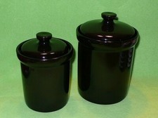 Set of 2 BATHROOM or VANITY canisters. BLACK glazed pottery 6 1/2 " H 5 1/4 " H