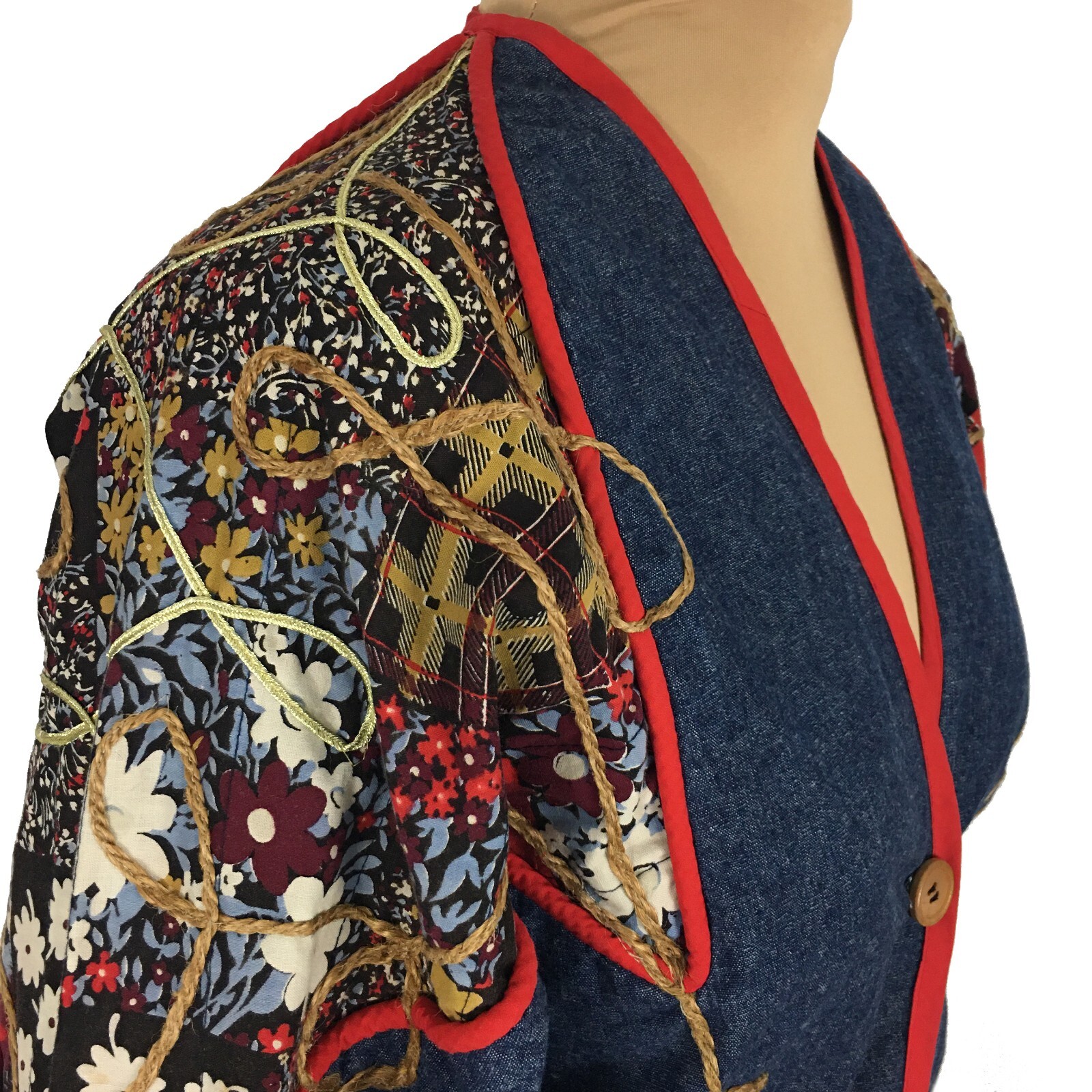 1980s Patchwork Denim Jacket Single Button Woman … - image 3