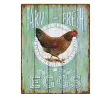 Vintage Farmhouse Decor, Tin 12 x 9 'Farm - Fresh Eggs' Tin Metal Sign
