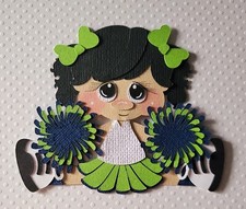 Cheerleader Sitting Black Hair Blue/Gree. Scrapbook, Card Making Paper Piecing