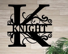 Custom Flourish Split Letter Metal Monogram, Personalized Family Last Name Sign