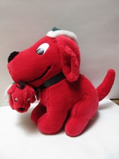 Large Plush CLIFFORD BIG RED DOG Santa 1992 DAKIN Stuffed Animal Collar Baby