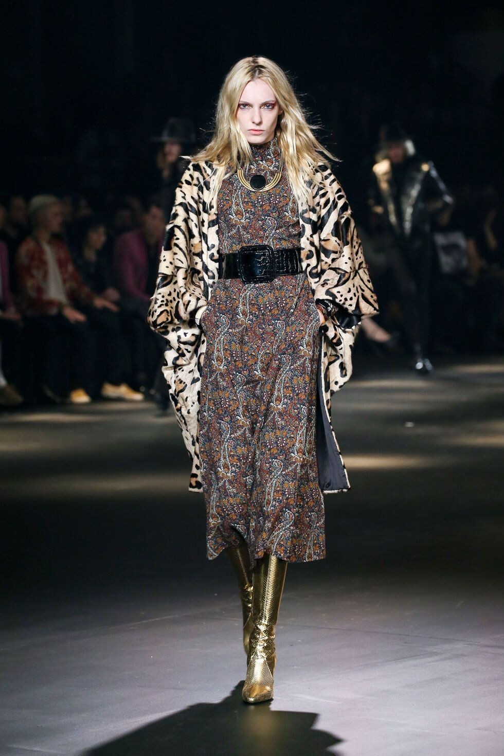 Abito midi SAINT LAURENT viscosa crepe 42 10 marrone stampa multi paisley autunno 2016