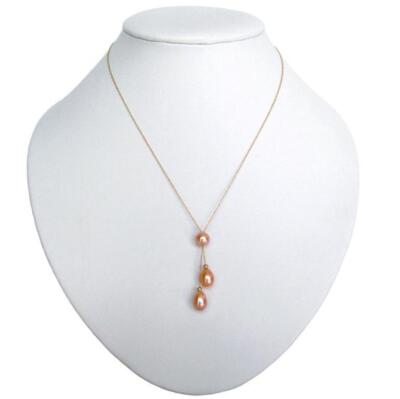 AAA Pink Pearl 14K Yellow Gold Double Dangle Necklace 16'' or 18''