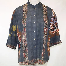 Citron Plus Clothing Hishi Medallion 100% Silk Fukure Mandarin Blouse 3X