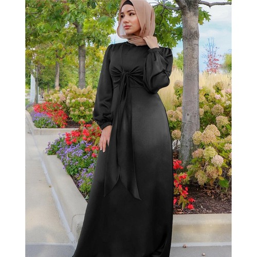 Satin Dubai Kaftan Muslim Women Long Sleeve Maxi Dress Islamic Abaya Caftan Gown - Picture 4 of 32