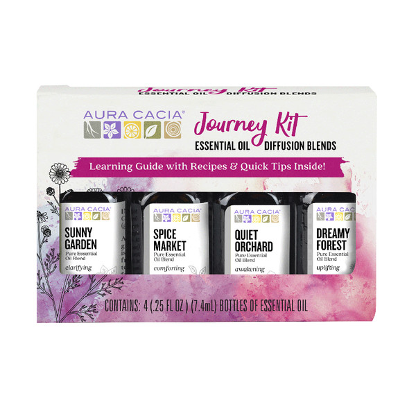 Kit de viaje Aura Cacia aceites esenciales 4 bosque de ensueño huerto tranquilo mercado de especias