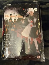 Girls' Killer Clown Costume Sz M 8-10 Dress,Tights,Hat,Makeup, Knife, Nail Stick