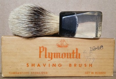 Vintage Plymouth Shaving Brush Pure Badger w/ Box 613 1946 exceptional cond NEAT