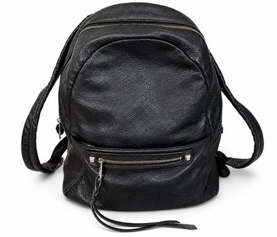 Rebecca Minkoff Julian Black Pebbled Leather Backpack Large Front Zip Designer