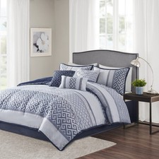 Madison Park Traditional Jacquard Navy King Comforter Set, 7pc
