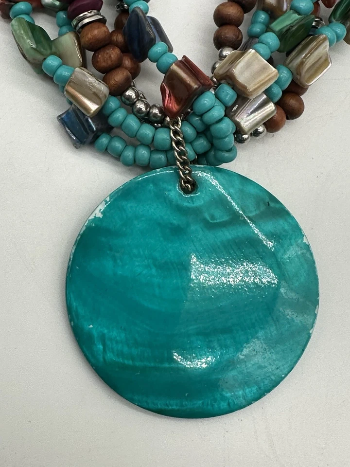 "Collar llamativo colgante de metal turquesa multicolor con cuentas multicolor de 10""" Foto 3 de 4