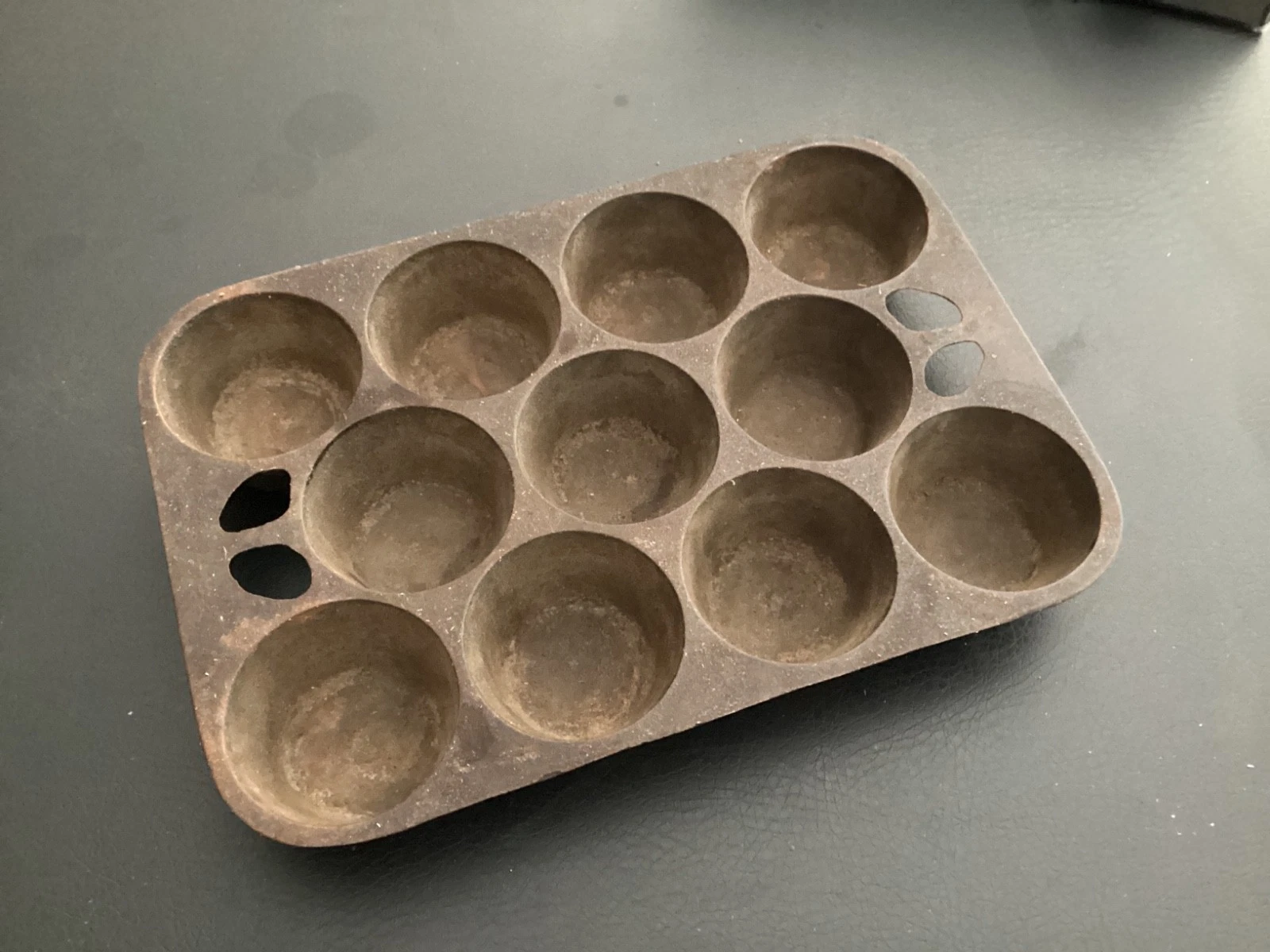 Vintage Antique Cast Iron Muffin Pan 11-1/8" x 7-5/8"