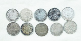 Lot of 10 Canadian Silver Five Cents