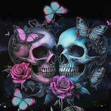 Skull Flowers Diamond Art Kits for Adults,Gothic 5D Diamond Painting Kits for Be