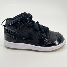 Nike Air Jordan 1 Mid Boys Size 12C Black White Athletic Leather Shoes Sneakers