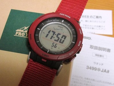 Casio Pro Trek PRG-30 Red Solar Watch Used from Japan