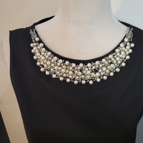 Connected Apparel Black Sleeveless Embellished Neckline Dress Size 6 - Picture 4 of 8