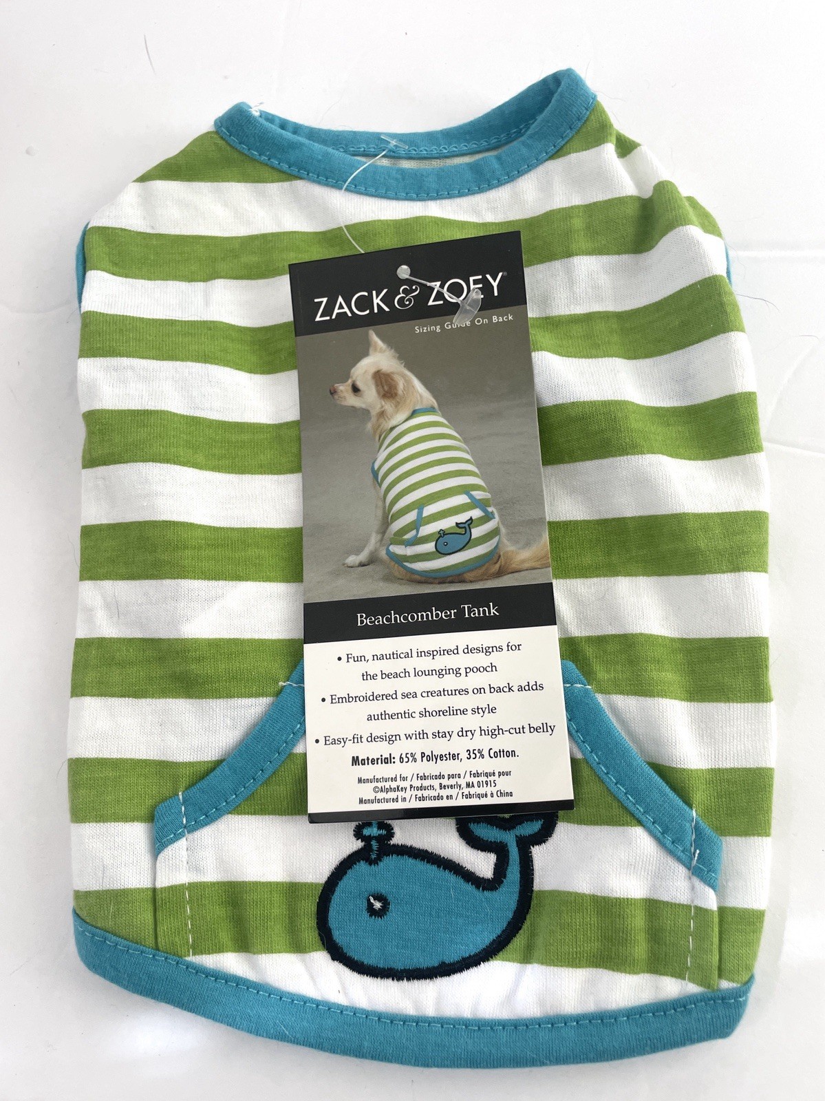 New Zack & Zoey Dog Shirt Tank Summer Beachcomber Blue Whale Pouch Stripes XXS - Thumbnail 5