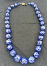 Vintage Lapis Lazuli Necklace with Sterling Silver Conch Image Clasp