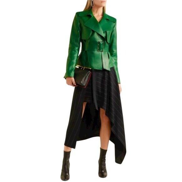 Mugler - Belted Leather Biker Jacket - Emerald Size 38 FR, 6-8 US image 10