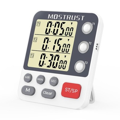 MOSTRUST Digital Dual Kitchen Timer, Multiple Channels Countdown Timer White