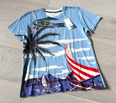 Tory Burch Kids Blue Graphic Print T-Shirt Size M Cotton New w Tag (RRP AUD 220)