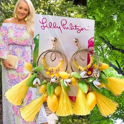 Lilly Pulitzer Yellow Tassel EARRINGS   Lemon Drop NWT LEMON STATEMENT EARRINGS