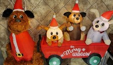 XL Christmas Inflatable Home Accents Dog Holiday LED 7ft Puppy Wagon Scene Dogs