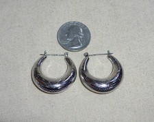Vintage Sterling Silver 925 Hoop Etched Carved Earrings Large Chunky